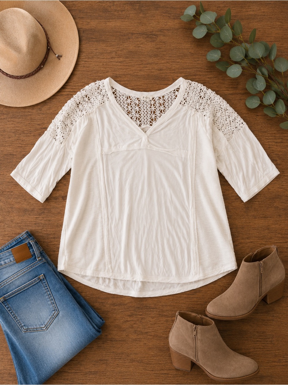 POL Dreamer White Crochet Jersey Top Oversized Small Shirt (r1)
